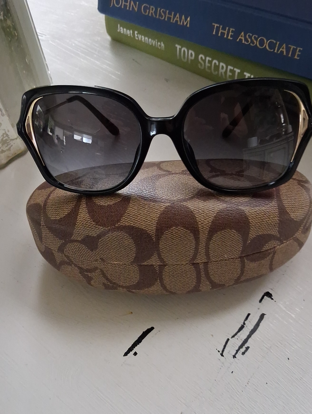 Black MICHAEL KORS Frame Sunglasses with Gradient Smoke Lenses and Gold Accents